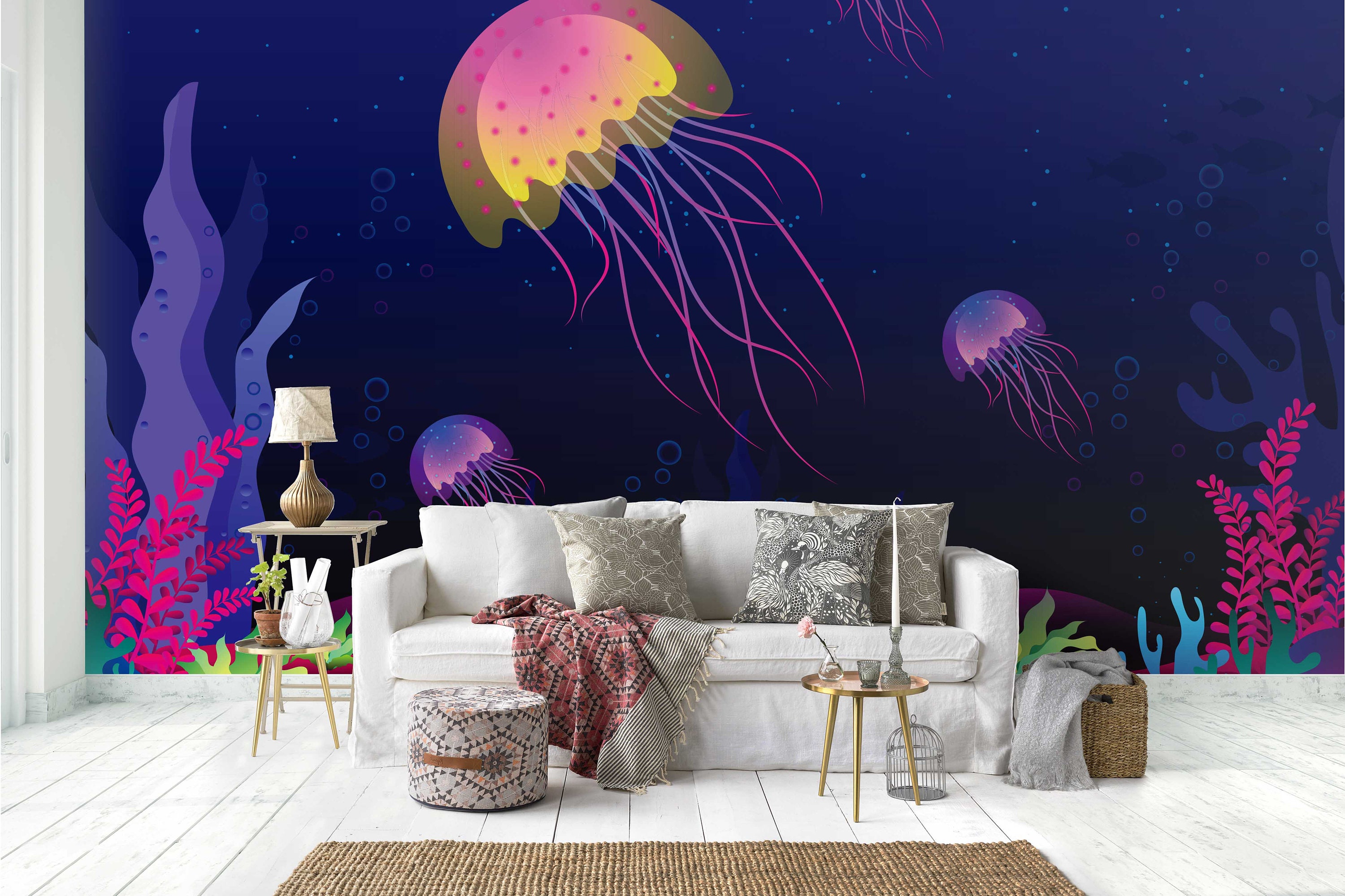 3D Jellyfish Blue Wallpaper Mural Peel and Stick Wallpaper Etsy