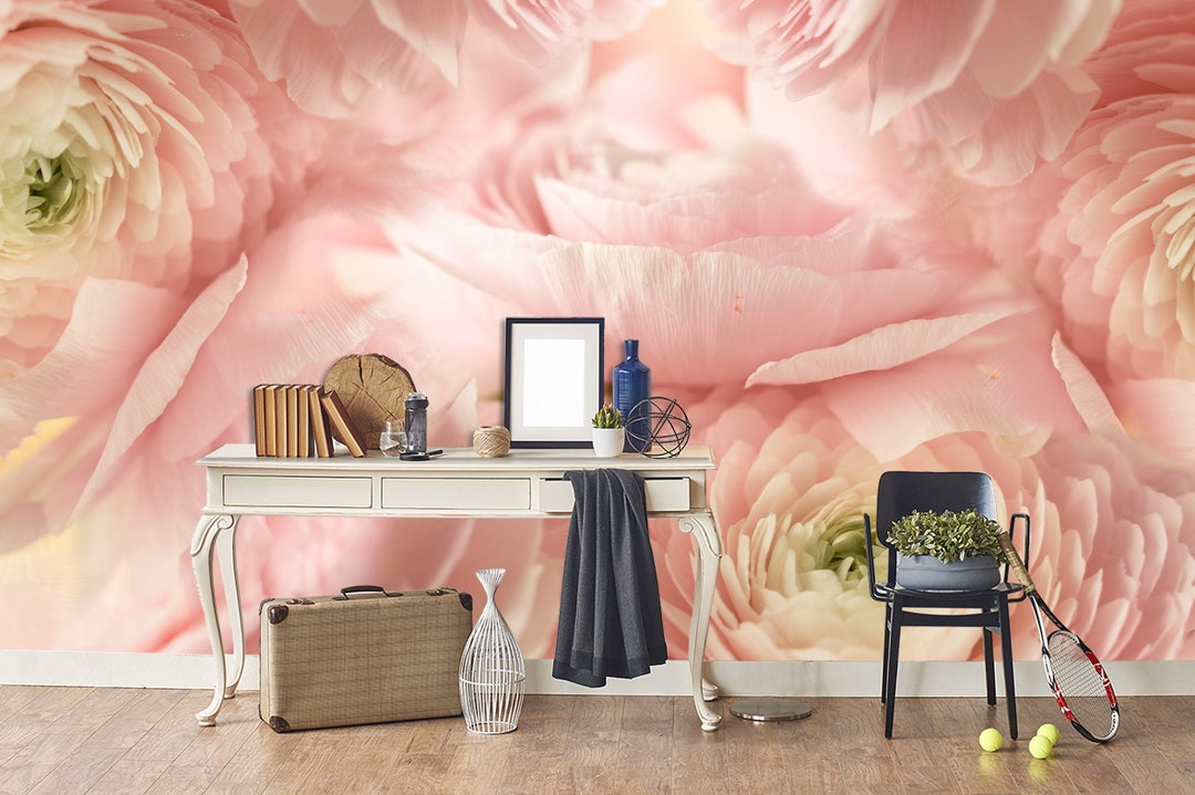 3D Pink Rose Wallpaper Mural Peel and Stick Wallpaper Etsy