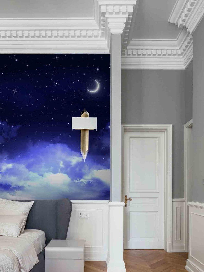 3D Blue Moon Night Sky Star Wallpaper Mural Peel and Stick - Etsy