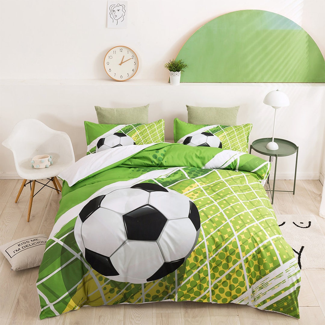 3D Football Duvet Covers Set Sport Quilt Cover Green Bedding Etsy