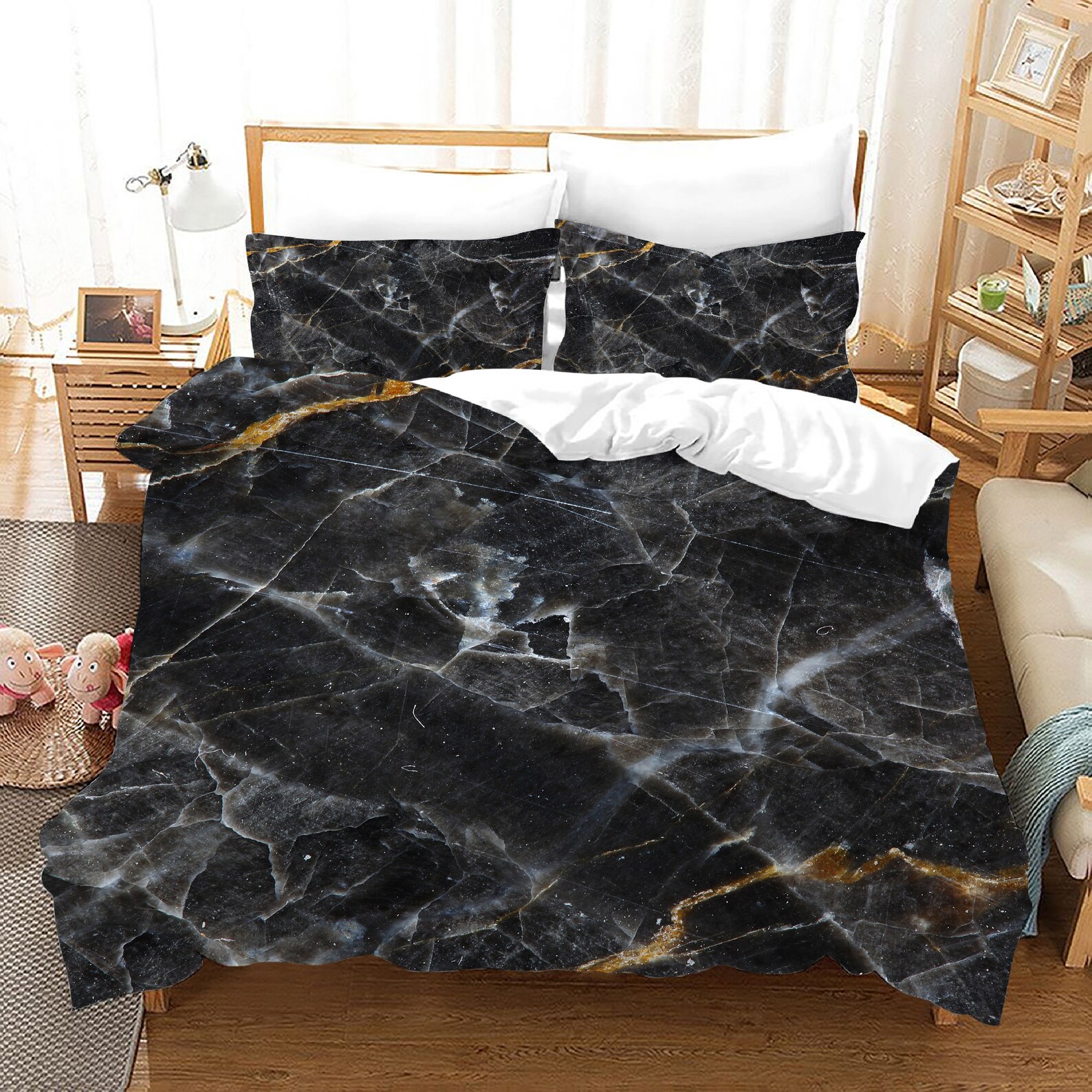 3D Marble Duvet Covers Set Black Quilt Cover Abstract Etsy