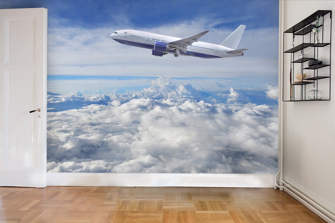 3D Airplane Sky Blue Wallpaper Mural Peel and Stick Wallpaper | Etsy