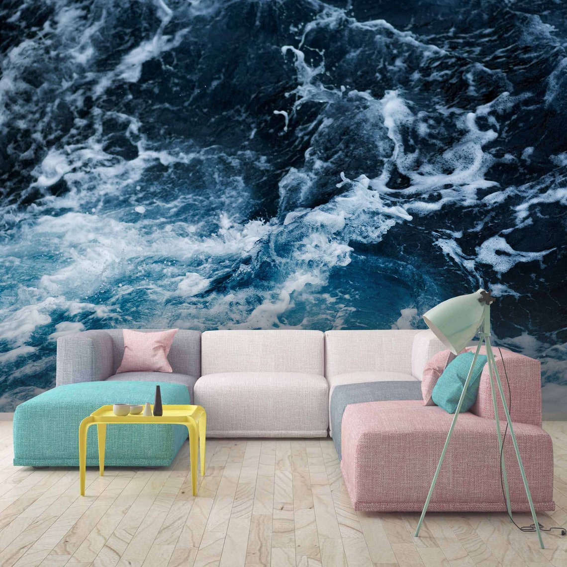 3D Blue Ocean White Sea Waves Wallpaper Mural Peel and Stick Etsy