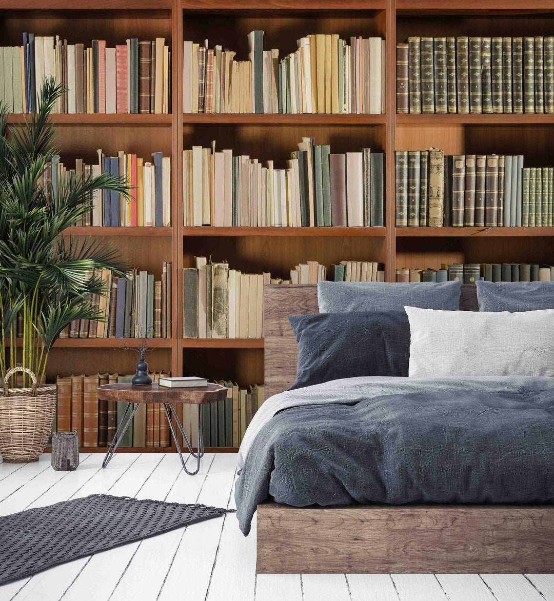 3D Bookshelf Wallpaper Mural Peel and Stick Wallpaper - Etsy