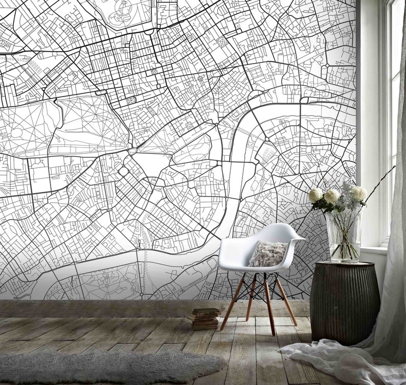 3D Grey City Route Lines Map Wallpaper Mural Peel and Stick Etsy