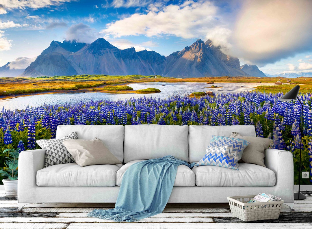 3D Purple Lavender Mountain Landscape Wallpaper Mural Peel and - Etsy