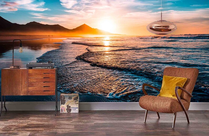 3D Sunset Seascape Ocean Wallpaper Mural Peel and Stick | Etsy