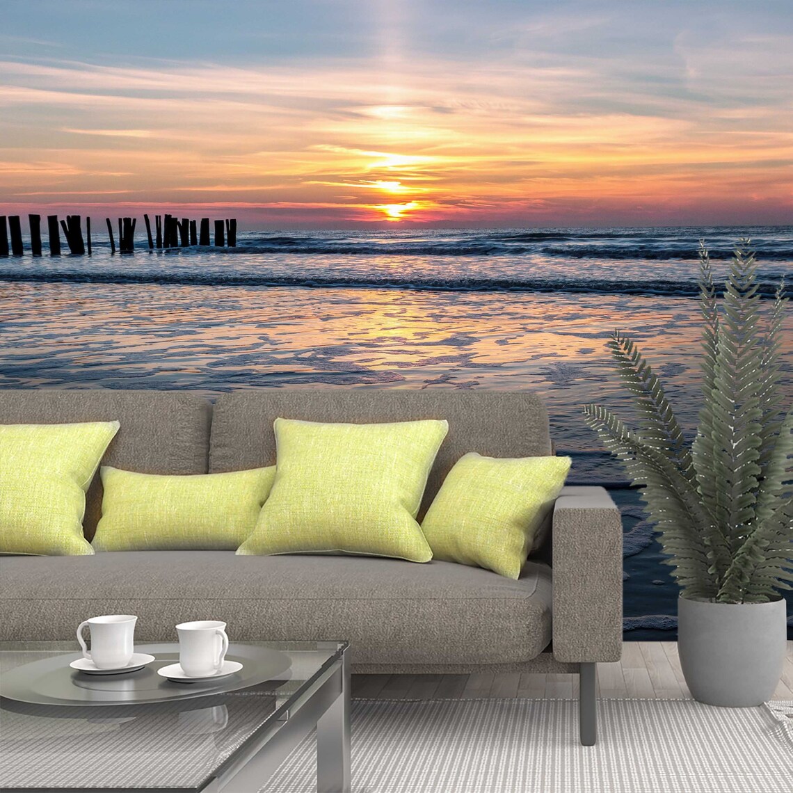 3D Sunset Seascape Wallpaper Mural Peel and Stick Wallpaper | Etsy