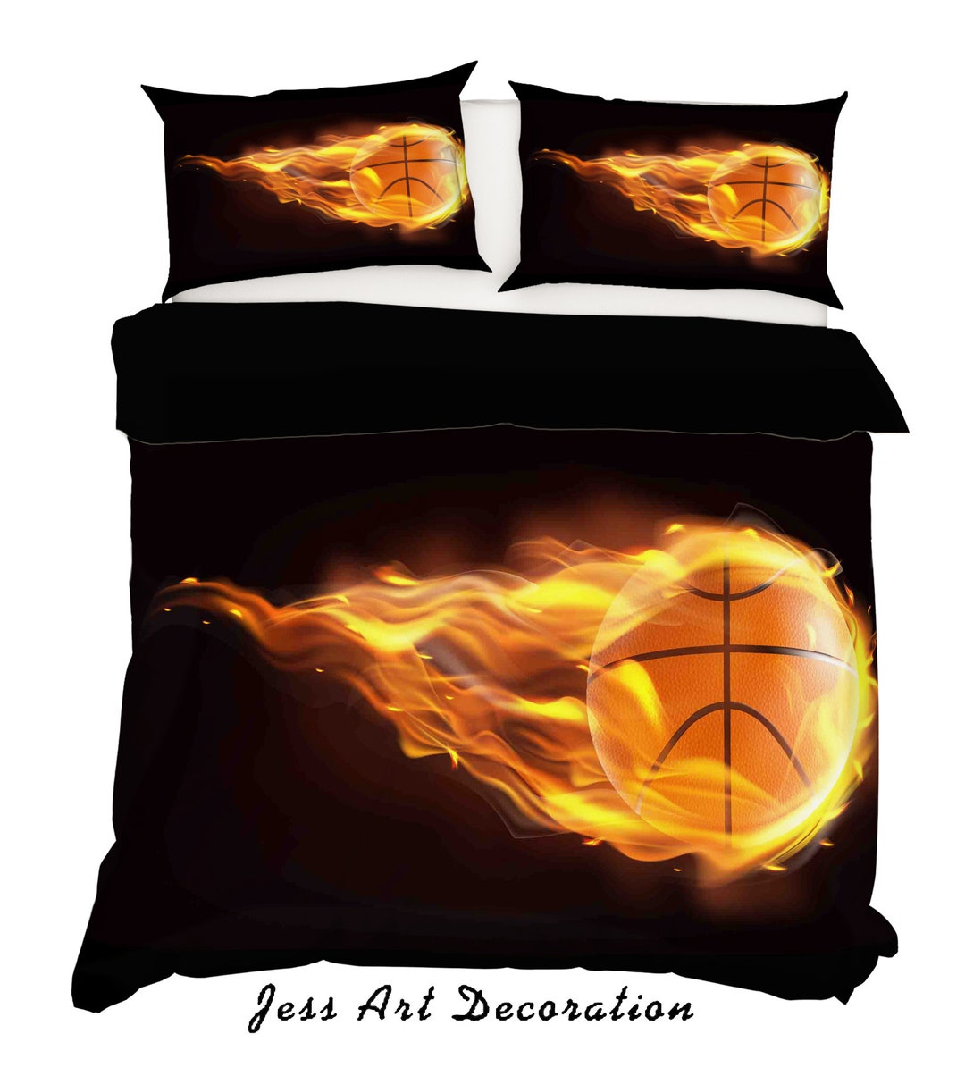 3D Basketball Duvet Covers Set Fire Quilt Cover Sport Etsy