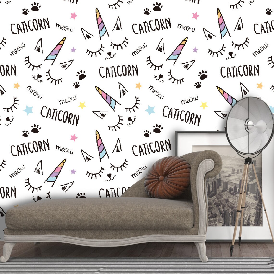 3D Colorful Cartoon Sketch Unicorn Horn Wallpaper Mural Peel | Etsy