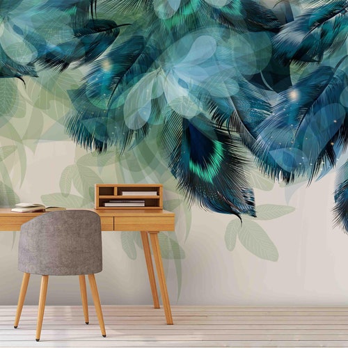 Peacock Feather 1265 Wallpaper Mural Self Adhesive Peel and Etsy