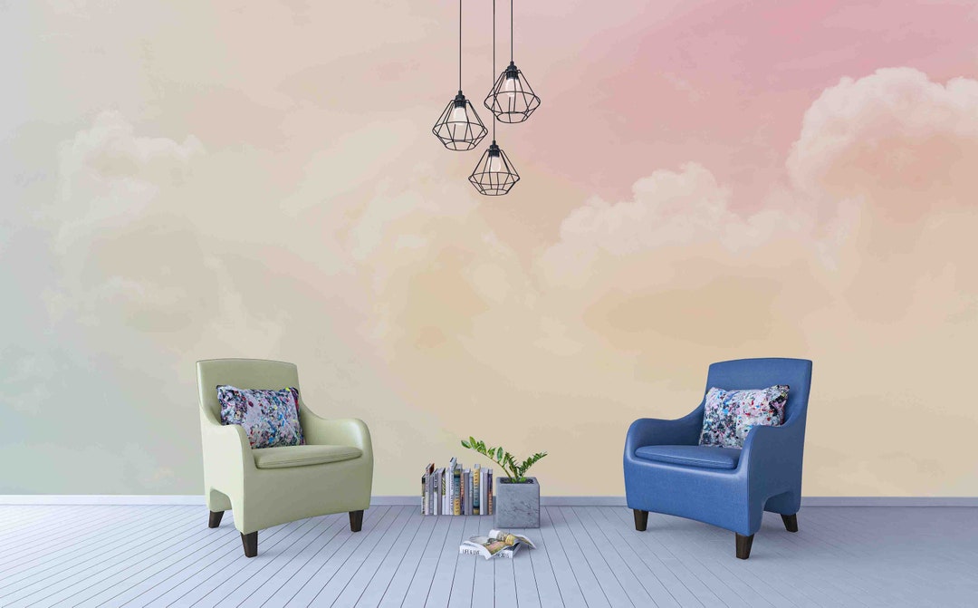 3D Clouds Wall Art Pink Wallpaper Living Room Wall Decor Etsy