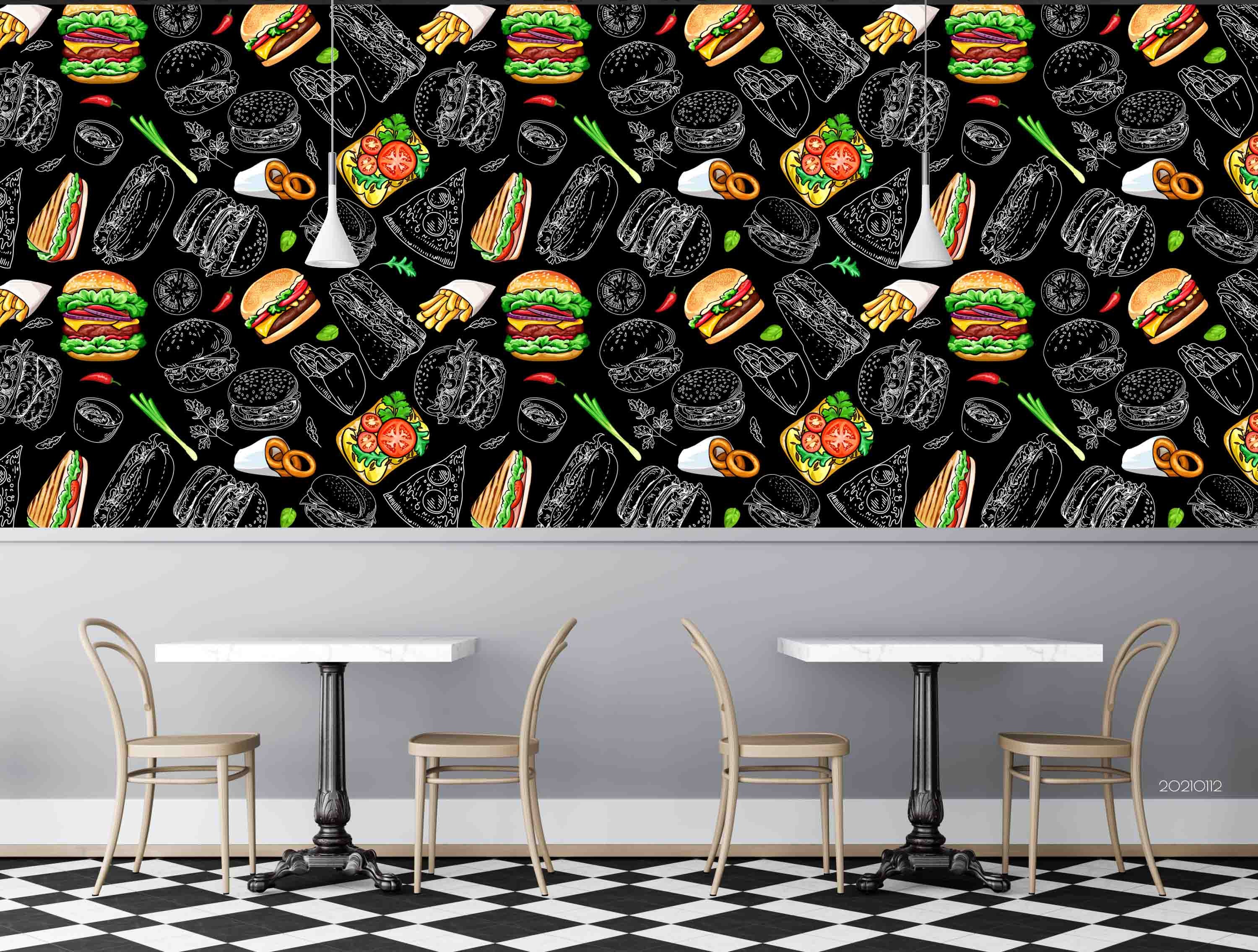 Buy 3D Burger Fries Onion Rings Food Pattern Wallpaper Mural Peel Online in  India - Etsy