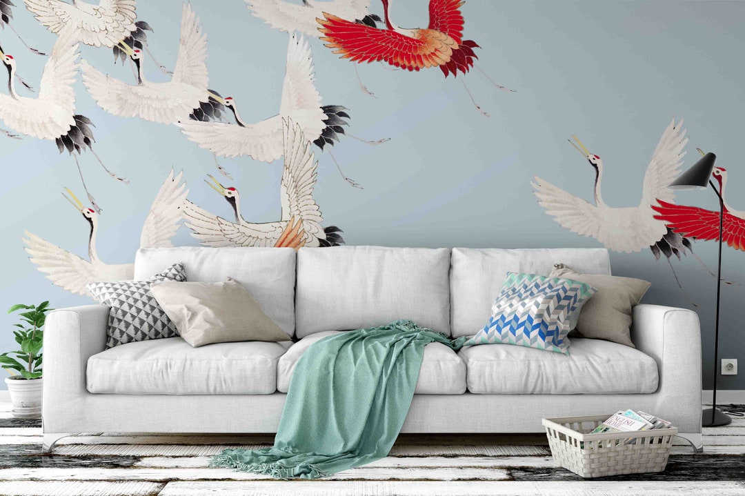 3D Flying Crane Wallpaper Mural Peel and Stick Wallpaper - Etsy