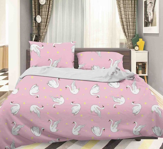 Buy 3D Swan Duvet Covers Set White Quilt Cover Pink Background Online in  India - Etsy