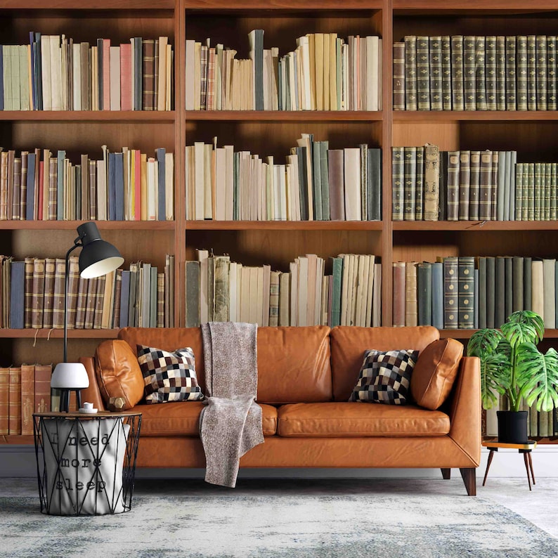 3D Bookshelf Wallpaper Mural Peel and Stick Wallpaper Etsy