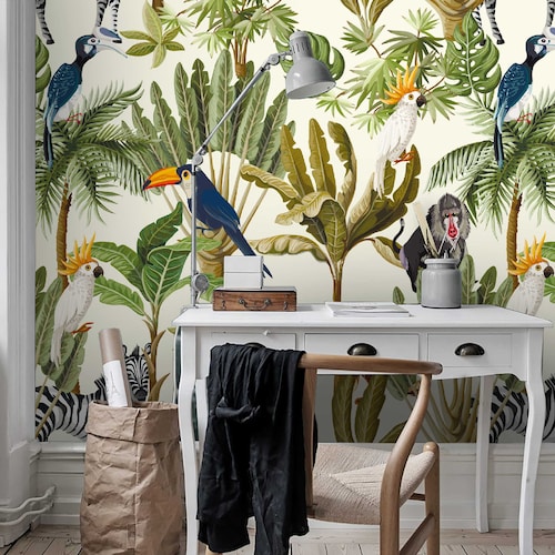 3D Tropical Jungle Toucan Wallpaper Mural Peel and Stick - Etsy
