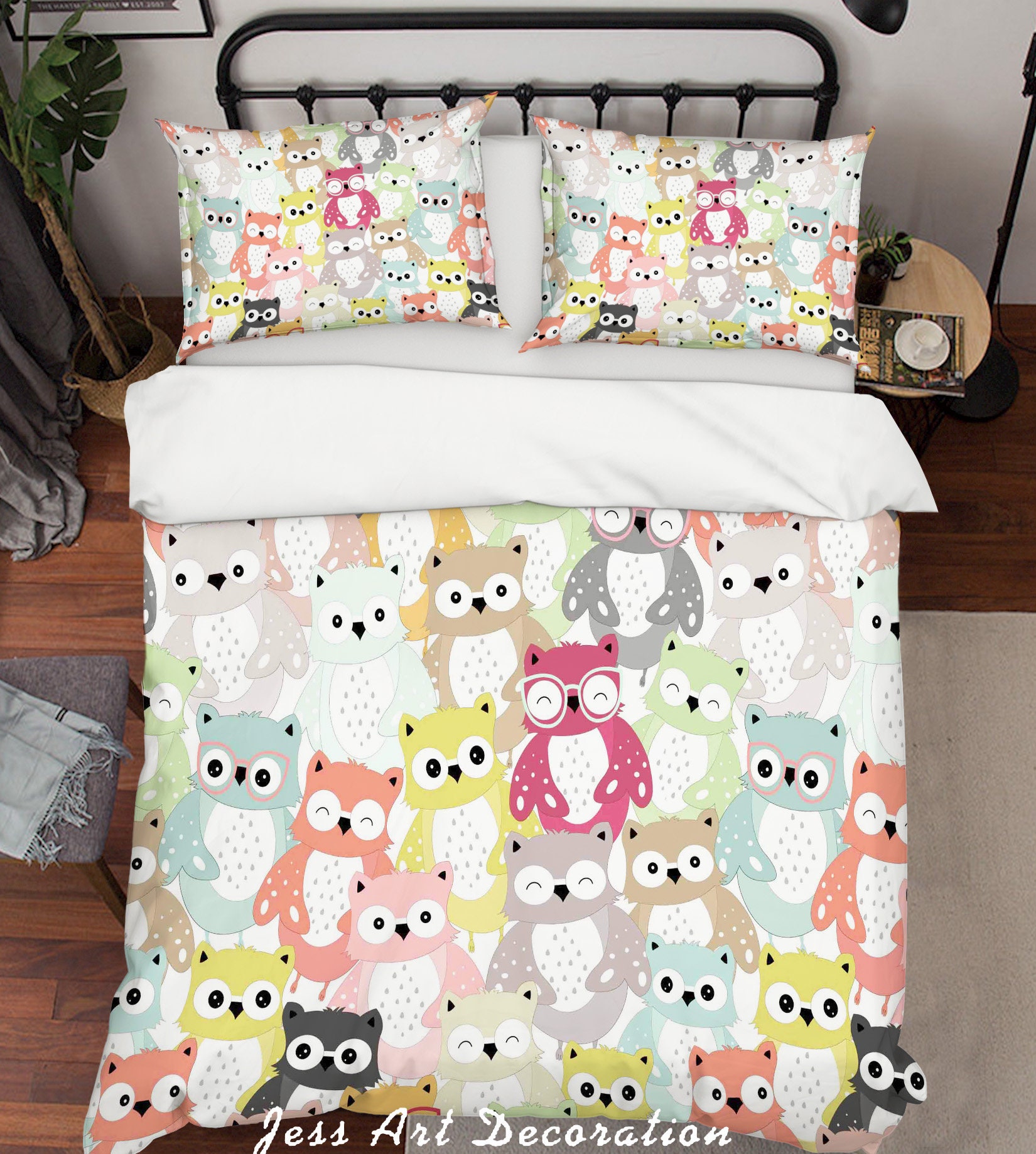 Color Owl Kids Duvet Cover Sets Pillowcases Bedding Quilt Etsy