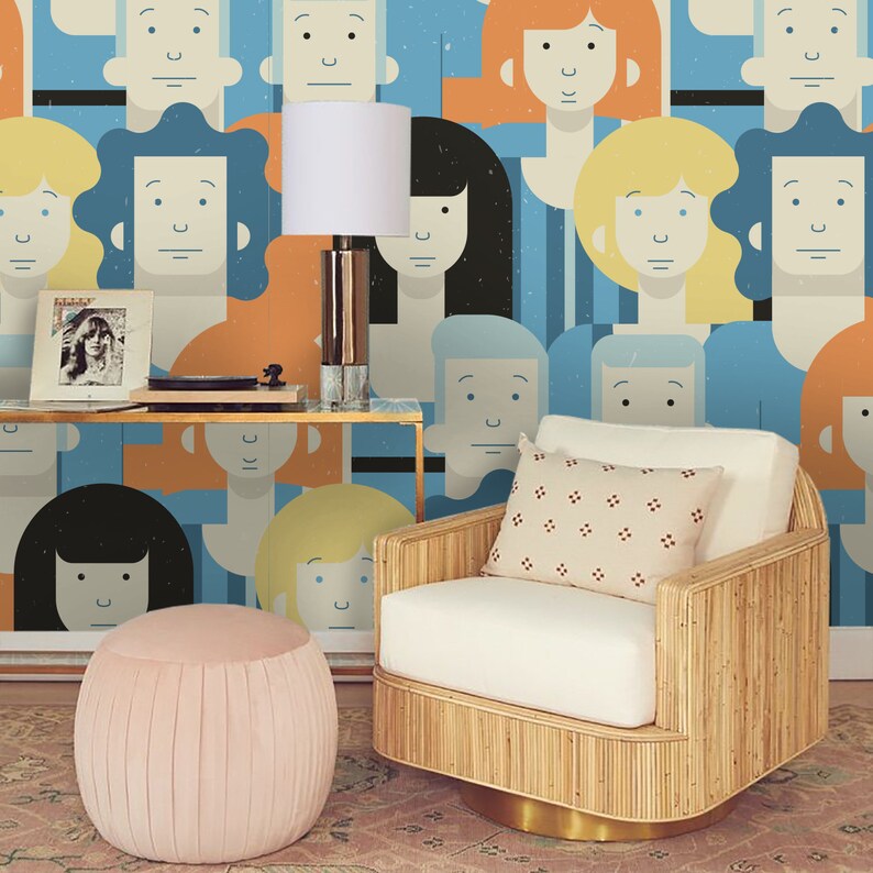 3D Cartoon People Wallpaper Mural Peel and Stick Wallpaper Removable Wall Prints Stickers FC