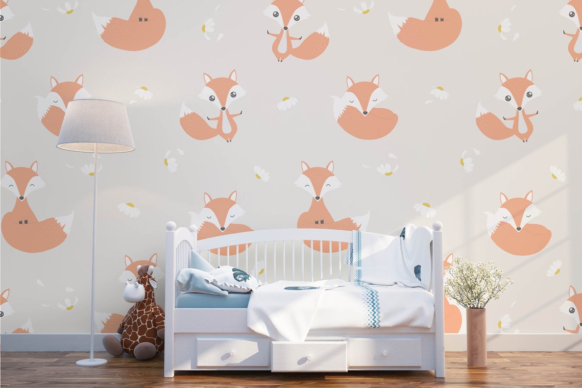 3D Animals Pattern Fox Wallpaper Mural Peel and Stick - Etsy