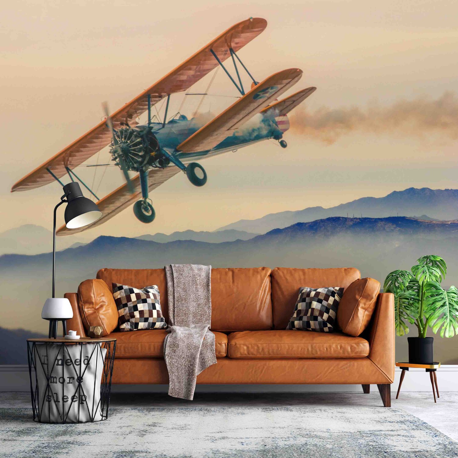3D Vintage Airplane Mountain Wallpaper Mural Peel and Stick | Etsy