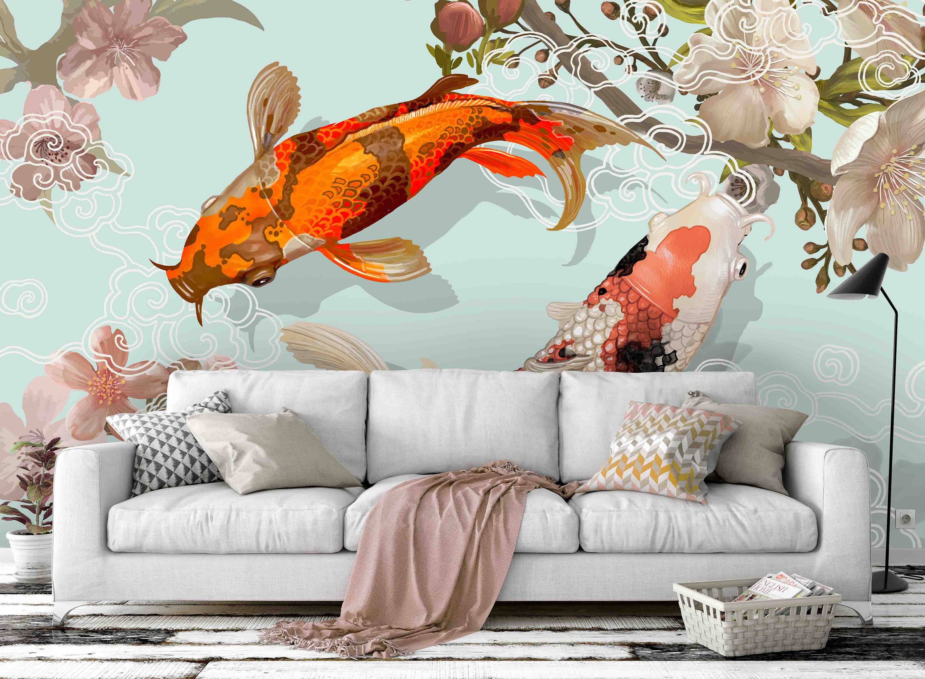 3D Koi Fish Wallpaper Mural Peel and Stick Wallpaper Removable | Etsy
