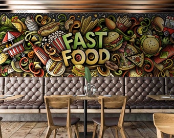 3D Creative Fast Food Pattern Wallpaper Mural Peel and Stick - Etsy Denmark