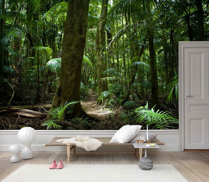 3D Tropical Green Rainforest Wallpaper Mural Peel and Stick | Etsy
