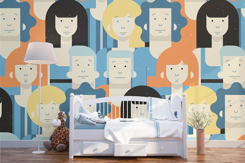3D Cartoon People Wallpaper Mural Peel and Stick Wallpaper Removable Wall Prints Stickers FC
