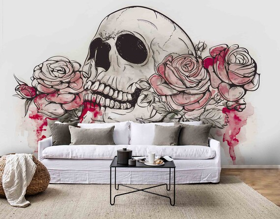 3D Skeleton Flower Wallpaper Mural Peel and Stick Wallpaper Removable Wall Prints Stickers FC