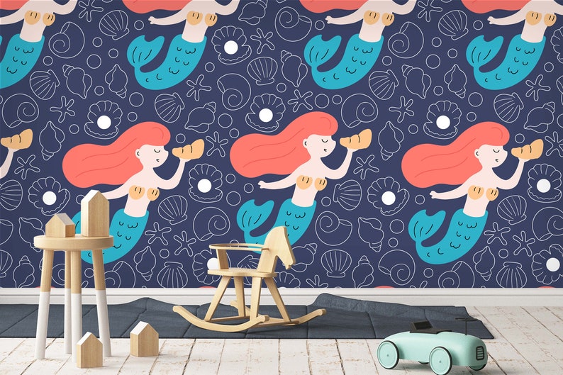 3D Mermaid Pattern Wallpaper Mural Peel and Stick Wallpaper - Etsy