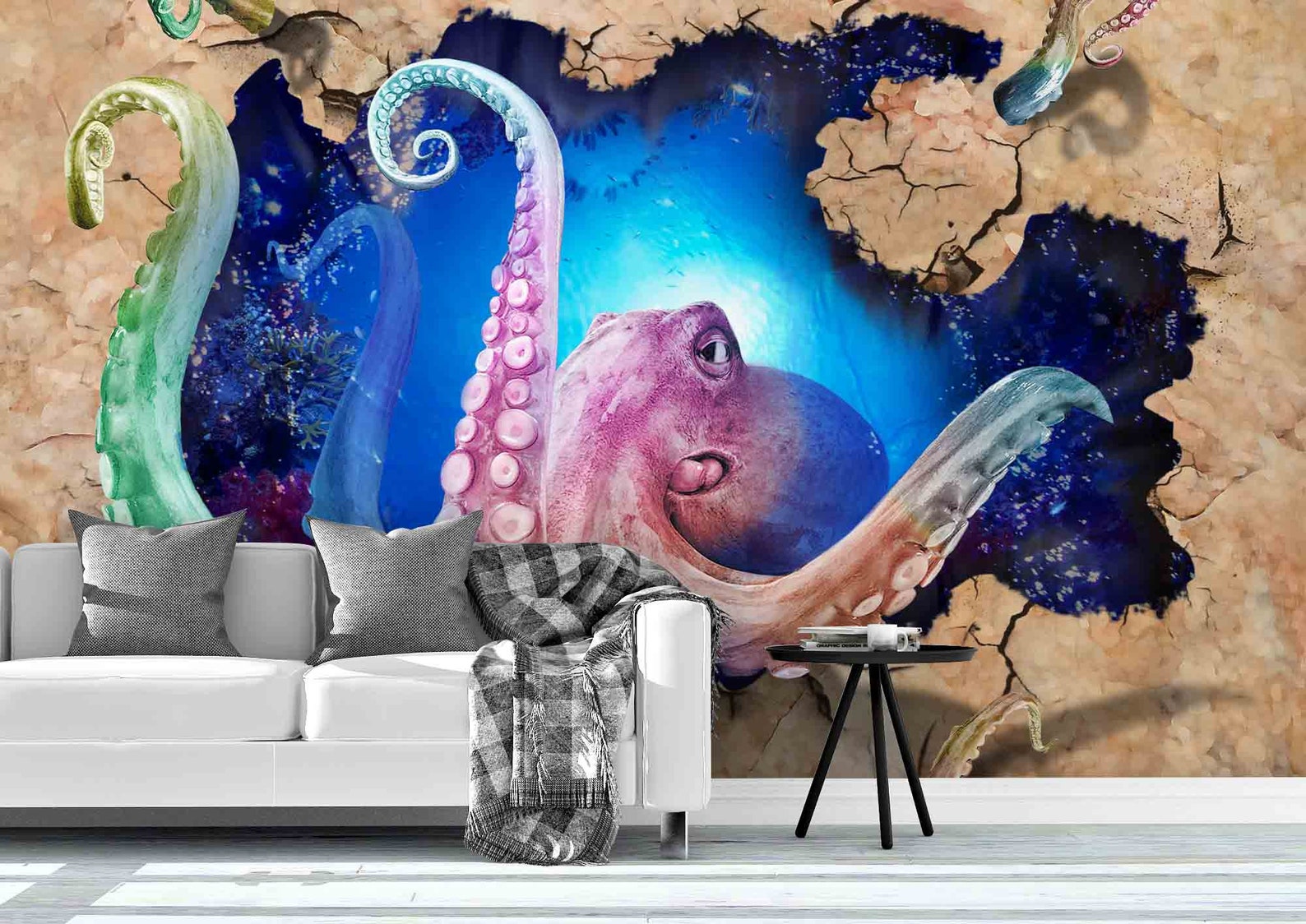 3D Blue Ocean Octopus Wallpaper Mural Peel and Stick Wallpaper - Etsy