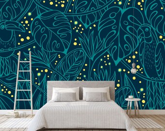 Parrot Leaves WG966 Wallpaper Mural Self Adhesive Peel and Stick Wall Sticker Wall Decoration Design Removable