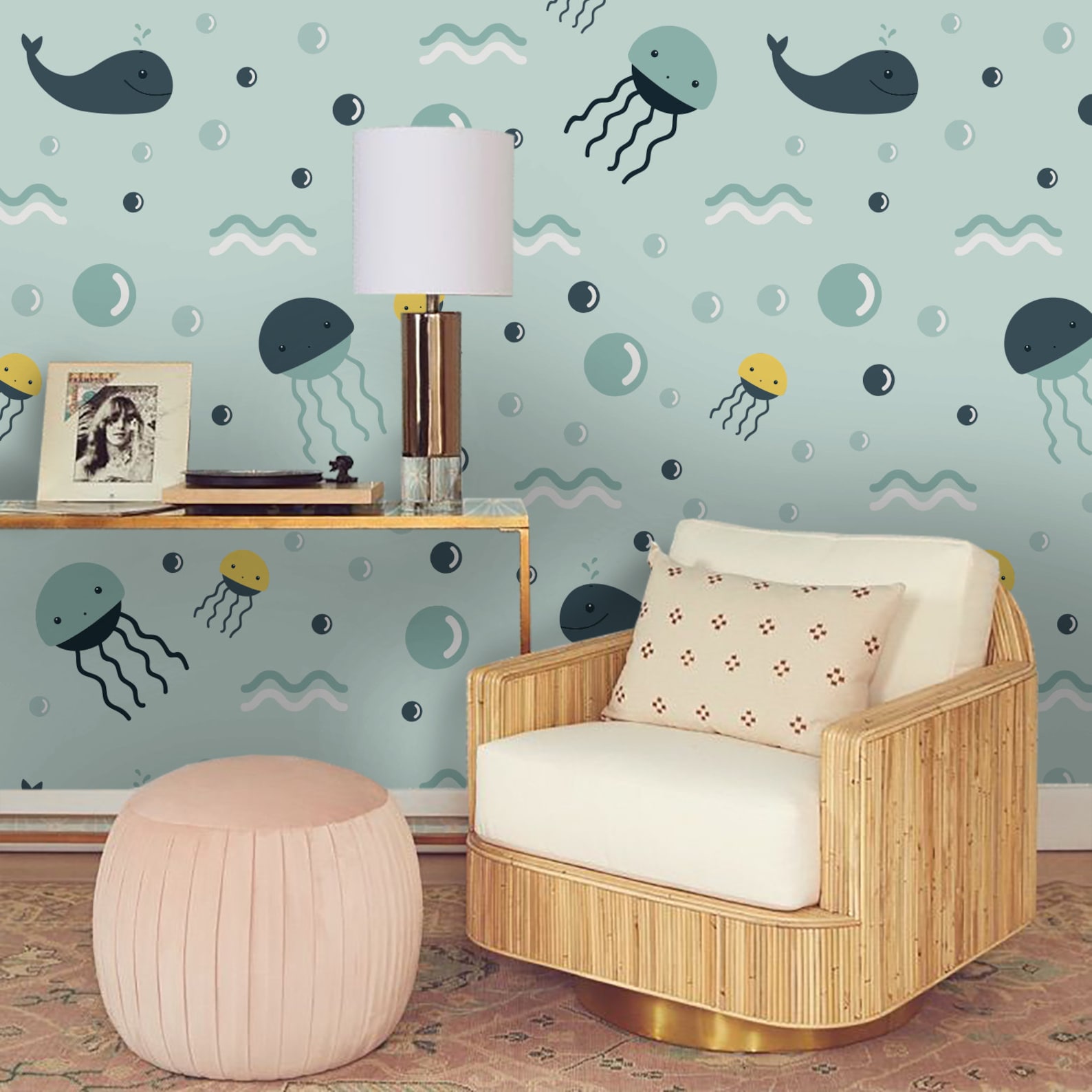 3D Cartoon Jellyfish Wallpaper Mural Peel and Stick Wallpaper Etsy