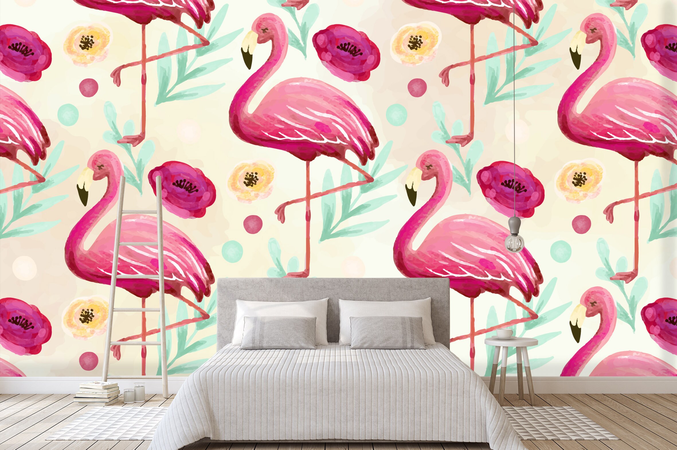 3D Pink Flamingo Wallpaper Mural Peel and Stick Wallpaper | Etsy