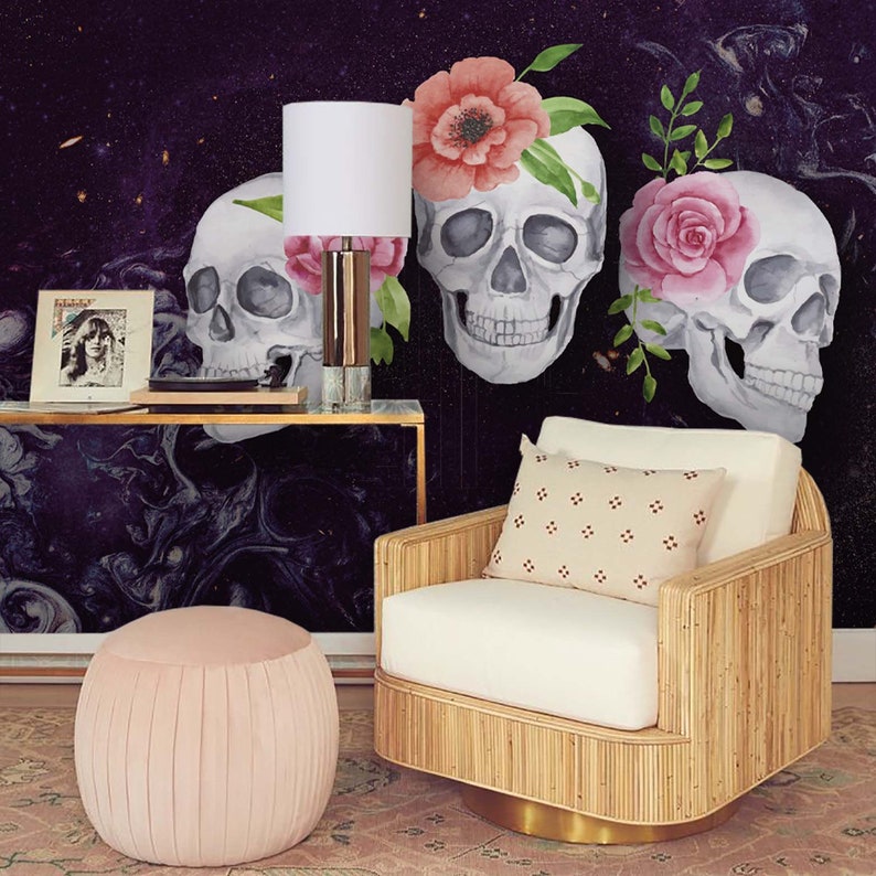 3D Skeleton Flower Wallpaper Mural Peel and Stick Wallpaper Removable Wall Prints Stickers FC