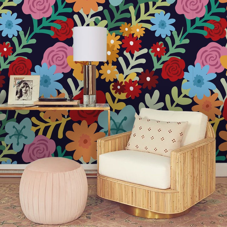 3D Multi-color Flowers Wallpaper Mural Peel and Stick Wallpaper Removable Wall Prints Stickers FC