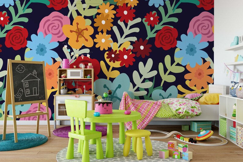 3D Multi-color Flowers Wallpaper Mural Peel and Stick Wallpaper Removable Wall Prints Stickers FC