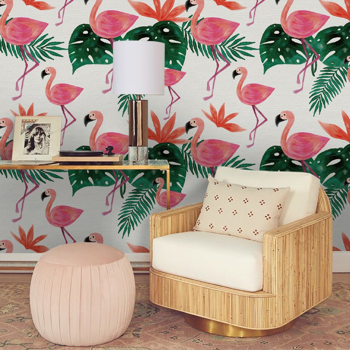 3D Tropical Flamingo Wallpaper Mural Peel and Stick Wallpaper | Etsy