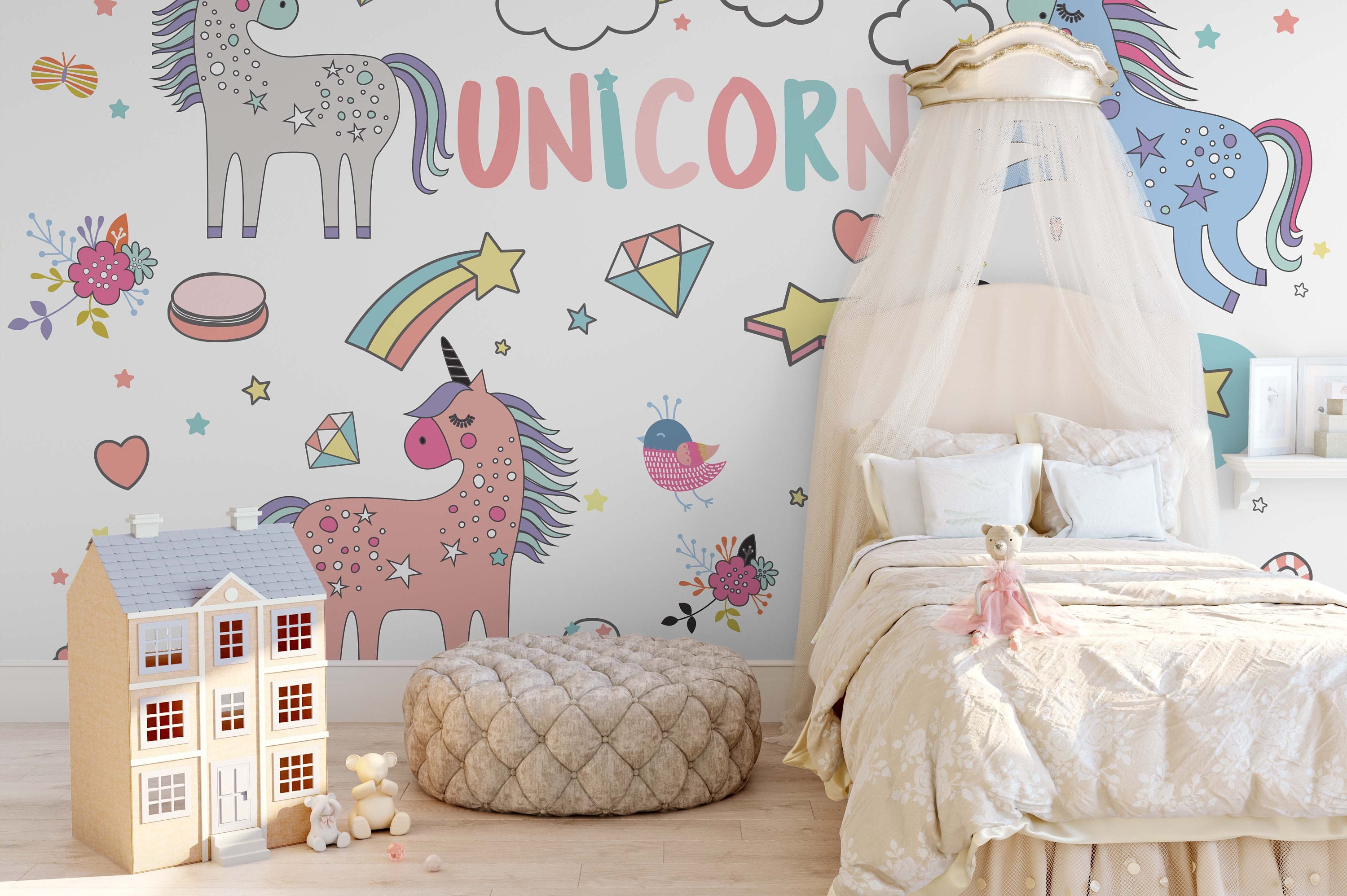 3D Cartoon Unicorn Wallpaper Mural Peel and Stick Wallpaper Etsy UK