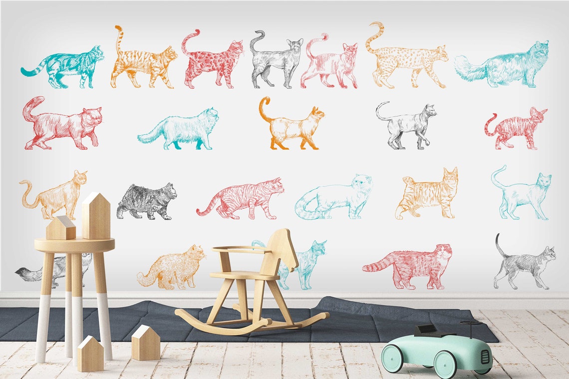 3D Colorful Cats Wallpaper Mural Peel and Stick Wallpaper - Etsy