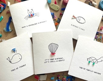 Ocean lover greeting card bundle, sustainable birthday cards, beach cleaned plastic, fun cards bundle, ocean friendly, 5xCards, unique
