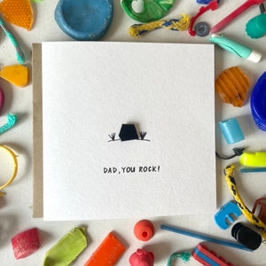 Papa je rockt, vaderdagkaart, beste vaderkaart, hou van je vader, duurzame kaart, gerecyclede kaart, plastic van het strand, milieuvriendelijk