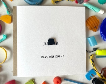 Dad you rock,  fathers Day card, best  dad card, love you dad, sustainable card, recycled card, plastic from beach, eco friendly