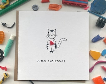 Meowy Christmas! Cute cat Christmas card, Sustainable Christmas card, beach cleaned plastic, eco Christmas card, quirky Christmas
