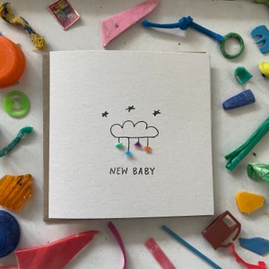 Nouvelle carte de bébé, nouvelle carte d'arrivée, jolie carte de bébé, cartes écologiques, sans plastique, recyclé, plastique de plage, nouvelle carte de bébé durable