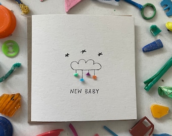 New baby card, new arrival card, cute baby card, eco cards, plastic free, upcycled, plastic from beach, sustainable new baby card