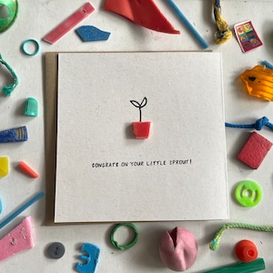 Gefeliciteerd met je nieuwe kleine spruit! Nieuwe babykaart, nieuwe aankomstkaart, schattige babykaart, ecokaarten, plasticvrij
