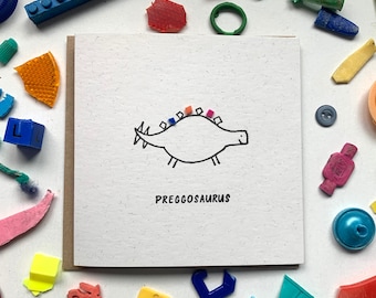 Preggosaurus card! Expecting card, congrats on the baby card, new baby card, you’re expecting card, sustainable card, baby on the way