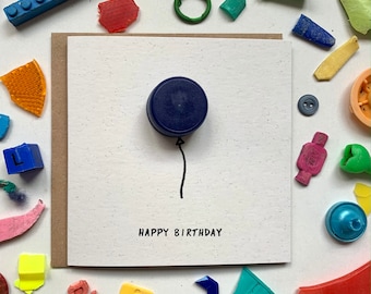 Happy birthday! Unique, beach cleaned plastic, birthday card, sustainable, fun, earth friendly, recycled card, HBD, birthday wishes